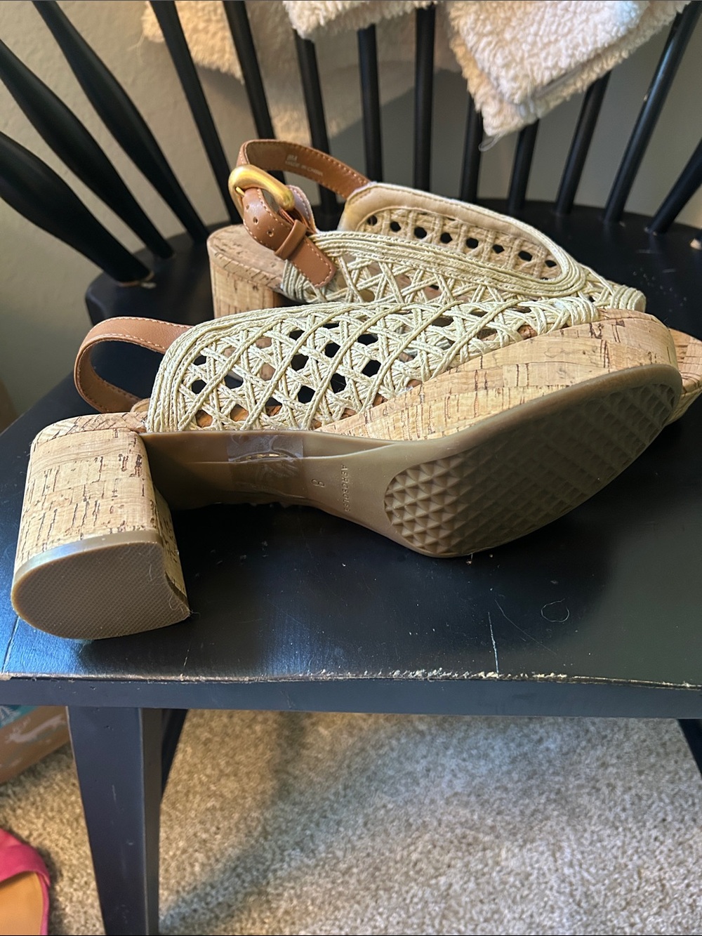 AEROSOLES Woven Slingback Sandals in Natural Beige with Brown Strap - Picture 2 of 6
